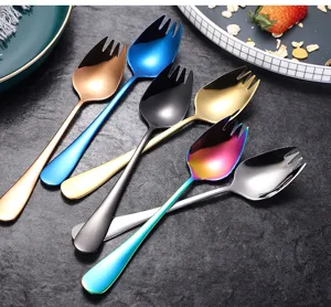 Stainless steel spork set colorful combination spoon fork for salad dessert fruit noodle 80c