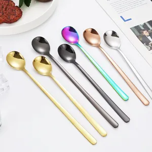 Cucchiaio da Miscelazione in Acciaio Inossidabile 304 a Manico Lungo Lucidatura a Specchio Caffè Tè al Latte Ghiaccio Miele Stoviglie
