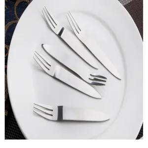 Stainless steel fruit fork set detailed view, creative tableware for home and restaurant use.
