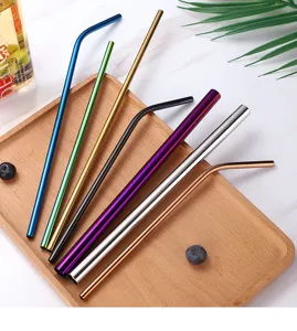 Bunte Edelstahl Strohhalme Set, wiederverwendbare Metall Trinkhalme für Säfte und Tee.