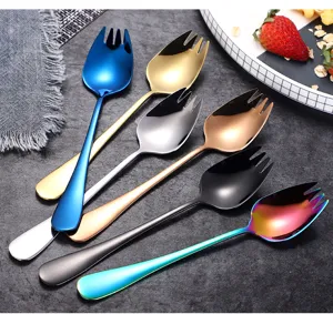 Stainless steel spork set, colorful salad fruit fork and dessert spoon for kitchen dining.