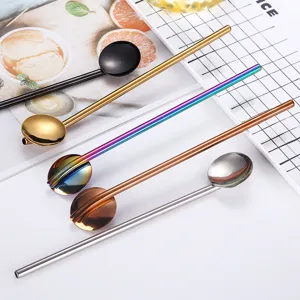 RVS rietje lepel set, duurzame metalen drinkrietjes met handig roerlepel ontwerp voor koude drankjes.