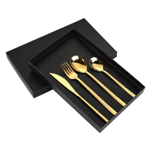 Luxe gouden roestvrijstalen bestekset in geschenkdoos, 4-delige tafelservies set.