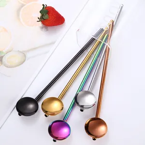 Roestvrijstalen rietje lepels set, 5 kleuren multifunctionele metalen drinkrietjes met lepel.