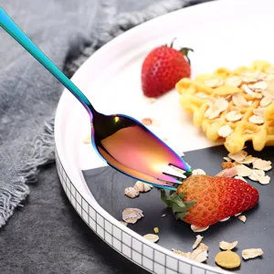 Rainbow Stainless Steel Spork Salad Fork Fruit Fork Dessert Spoon for Kitchen Dining Table