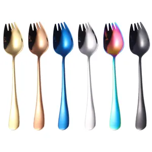 Stainless steel spork set multi-color salad fork dessert spoon tableware kitchen tool 6pcs