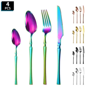 Rainbow stainless steel flatware set 4 pcs modern kitchen cutlery set knife fork spoon