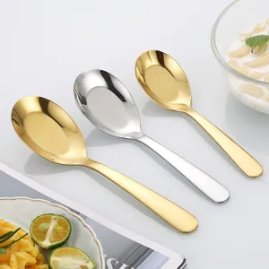 Set de cuillères plates en acier inoxydable, cuillères à soupe dorées et argentées.