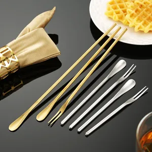Stainless steel long handle mixing spoon and coffee cocktail stirrer set for kitchen