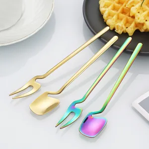 Stainless steel hanging coffee spoons and fruit forks creative dessert tableware.