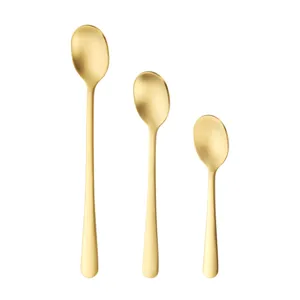 Set of three gold matte finish 304 stainless steel spoons in various lengths for daily use