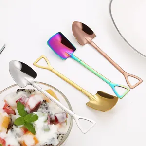 Stainless steel shovel spoons, creative ice cream and coffee dessert spoons, set of four colors.