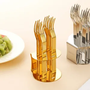 Edelstahl Obstgabeln Set mit Ständer Goldene Kuchengabeln Dessertgabeln für Zuhause