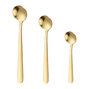 Set of 3 gold stainless steel spoons for coffee stirring and dessert main images
