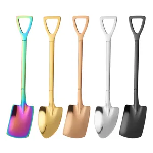 Stainless steel shovel spoons set, creative dessert ice cream coffee spoons, 5 colors.