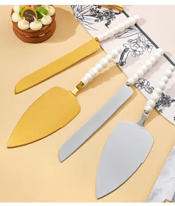 Pearl ceramic handle stainless steel cake knife and server set for dessert baking pizza.