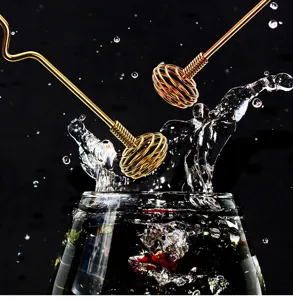 Stainless steel spiral cocktail stirring bar, perfect for coffee, bar, and drinks.