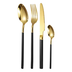 Elegante set di posate nero e oro in acciaio inossidabile 304 quattro pezzi per cucina