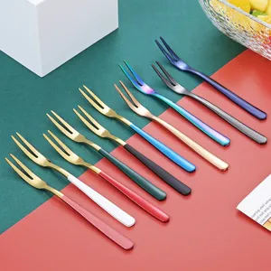 Stainless steel fruit forks colorful dessert cake salad forks set for kitchen dining table