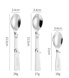 Portable 304 stainless steel folding spoon and spork outdoor travel cutlery dimensions.