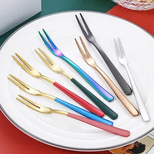 Thickened 304 stainless steel fruit forks colorful dessert fork set for cake salad use.