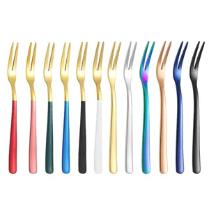 Thickened stainless steel fruit forks creative dessert forks set colorful cake salad forks