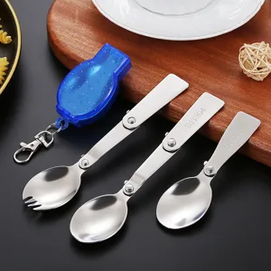Portable 304 Stainless Steel Folding Spoon Mini Foldable Travel Tableware With Case Outdoor Camping Picnic Cutlery Spoon Fork Set