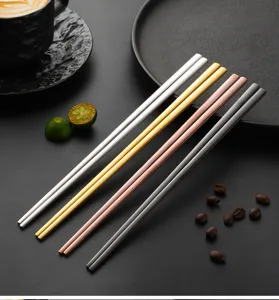 Palillos planos de acero inoxidable estilo coreano juego de vajilla de metal elegante