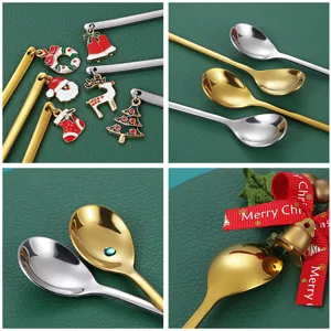 Weihnachten Löffel Set Edelstahl Kaffee Dessert Löffel mit süßen Anhängern und Geschenkbox.