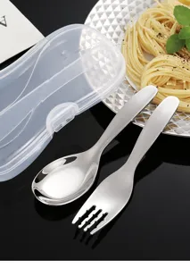 Ensemble cuillère et fourchette pour enfants en acier inoxydable avec boîte transparente