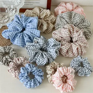 Chouchous Vintage Français à Carreaux Haute Élasticité en Tissu Pour Femmes Élastiques à Cheveux Motifs Rétro Accessoires Queue de Cheval