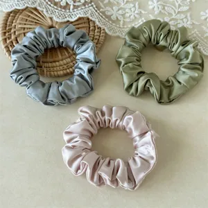 Silk satin hair scrunchies set solid color ponytail holder hair ties for women daily styling.