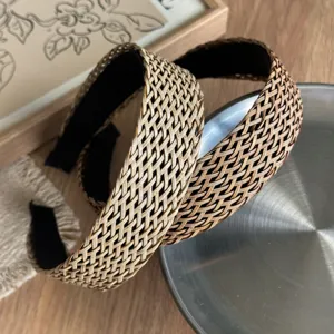 Bohemian Rotan Geweven Brede Hoofdband Voor Dames Zomer Strand Vakantie Stro Gevlochten Haarband Mode Haaraccessoires