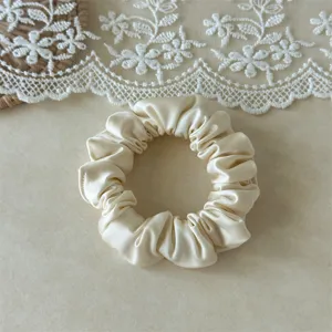Beige satin hair scrunchie, soft silk touch ponytail holder for women daily use