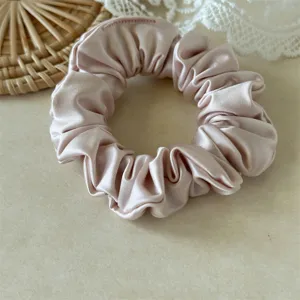 Solid color satin hair scrunchie, soft ice silk feel ponytail holder for women daily hair styling.