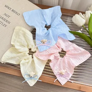 Cute plush bear hair scrunchies set sweet floral ponytail holder fashion hair accessories for women.
