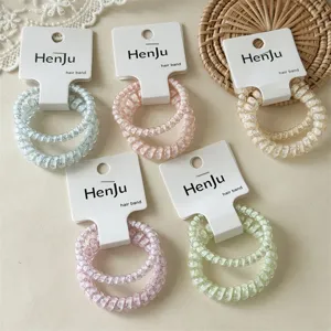 Coil telephone wire hair bands small seamless hair ties colorful cute ponytail holders set pack