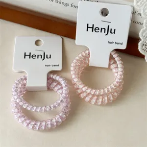 Cute checkered telephone wire hair bands with small bear pattern, seamless hair ties for daily.