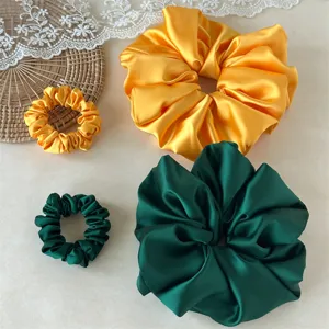 Satin hair scrunchies set, large and small solid color elastic hair ties for women and girls.