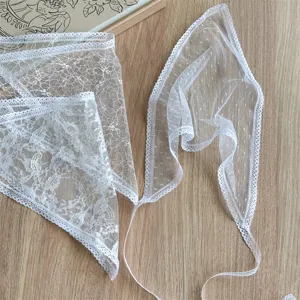 Λευκό διαφανές τριγωνικό μαντήλι δαντέλας κομψό ευέλικτο αξεσουάρ μαλλιών για ταξίδια
