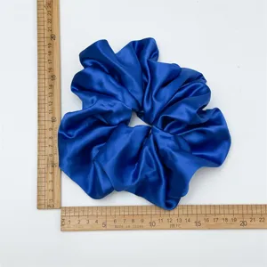 Blue satin hair scrunchie large hair tie elastic hair accessory soft silk hair band style