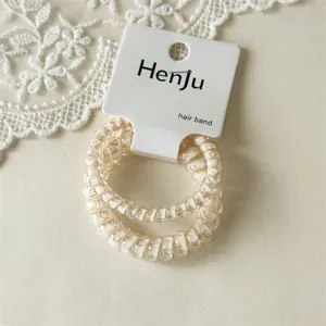 Clear telephone wire hair bands with cute bear pattern, delicate lace background detail.