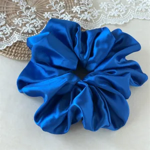 Royal blue satin hair scrunchie large elastic hair band ponytail holder fashion hair accessory