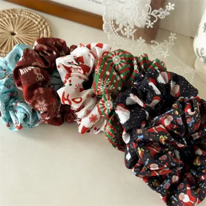 Christmas printed hair scrunchies set, high elasticity fabric ponytail holders for women.
