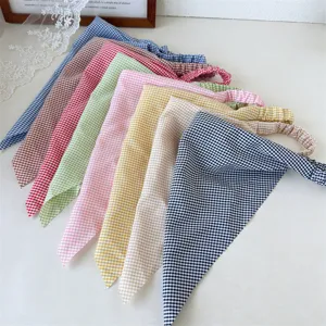 Mujer vintage cuadros triangular pañuelo pelo bonito gingham diadema elástica para pelo