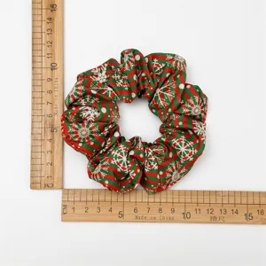 Christmas Red Green Stripe Snowflake Hair Scrunchie Elastic Ponytail Holder Hair Accessory