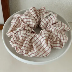 Chouchou à carreaux vintage français pour femmes, élastique doux pour queue de cheval.