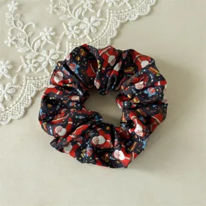 Christmas printed hair scrunchie elastic ponytail holder festive hair accessory detail view