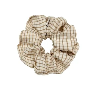 Chouchou à carreaux style vintage français pour femme, attache queue de cheval élastique douce.