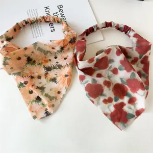 Chiffon floral triangle headband elastic hair scarf spring daily women hair accessory